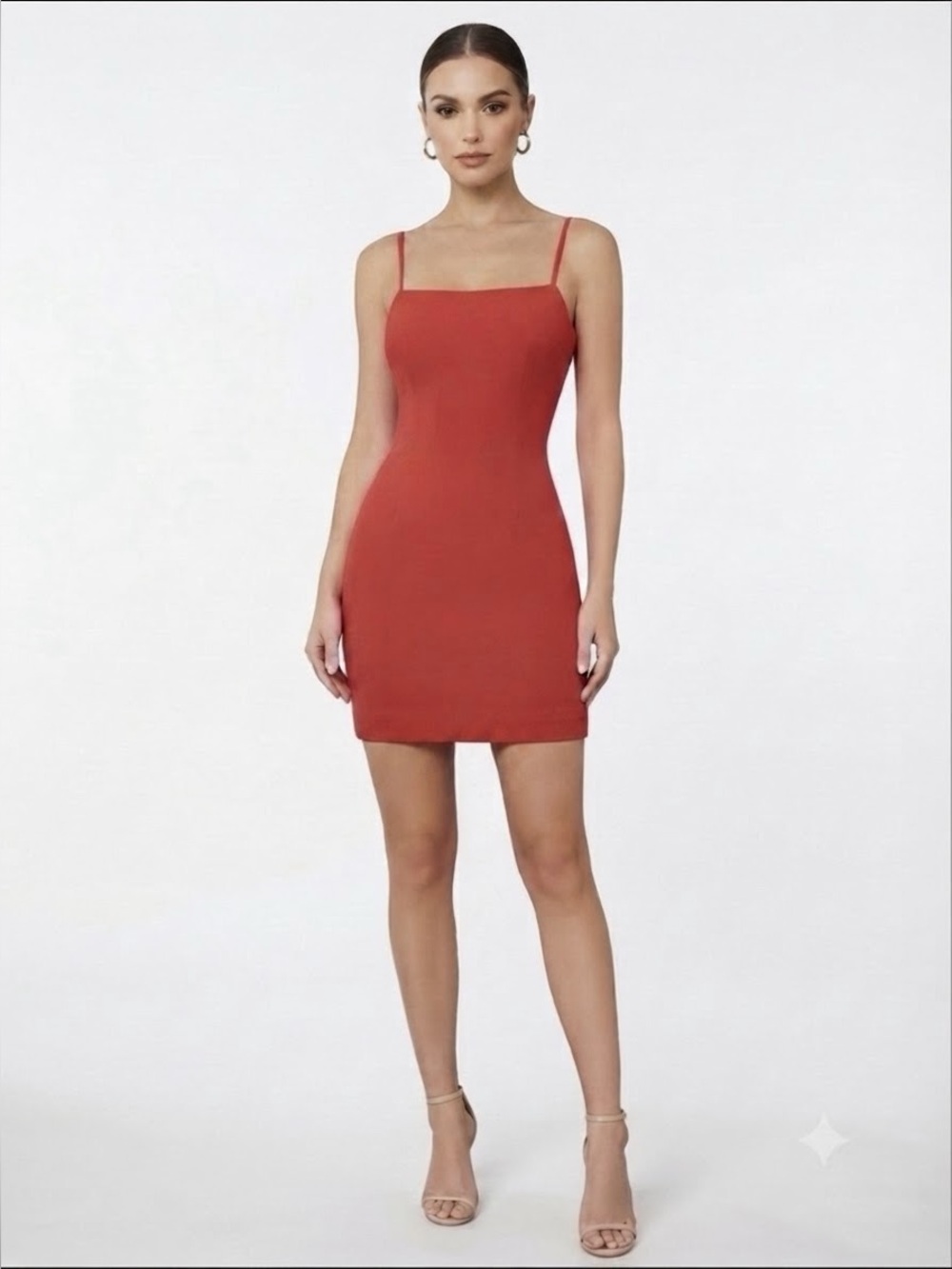 Milly Coral Red Spaghetti Strap Mini Cocktail Dress Size 6 Bodycon